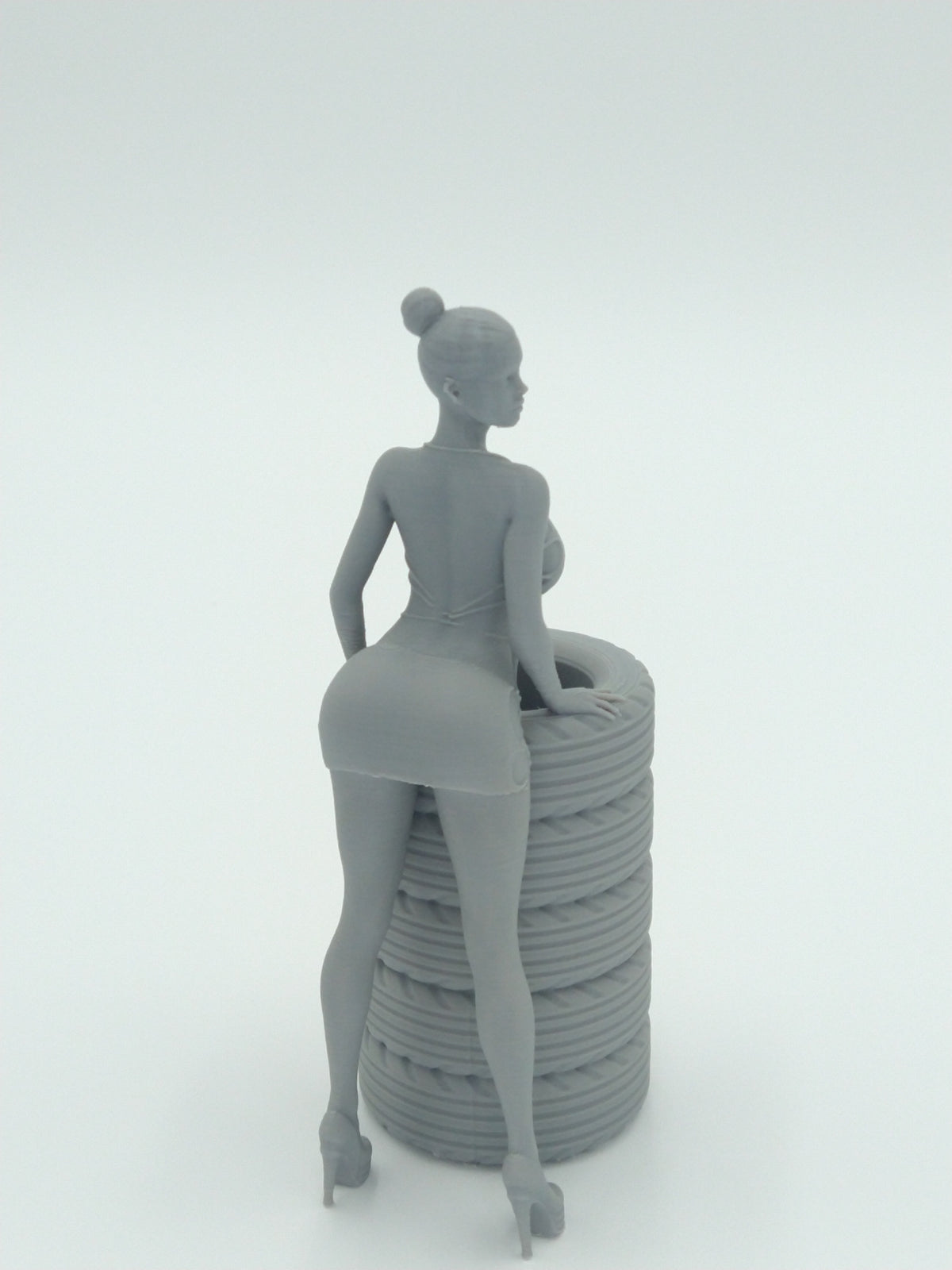 Sexy Bikini Girl Posing on Tires Pen Holder 5.5" Gray 3d printed