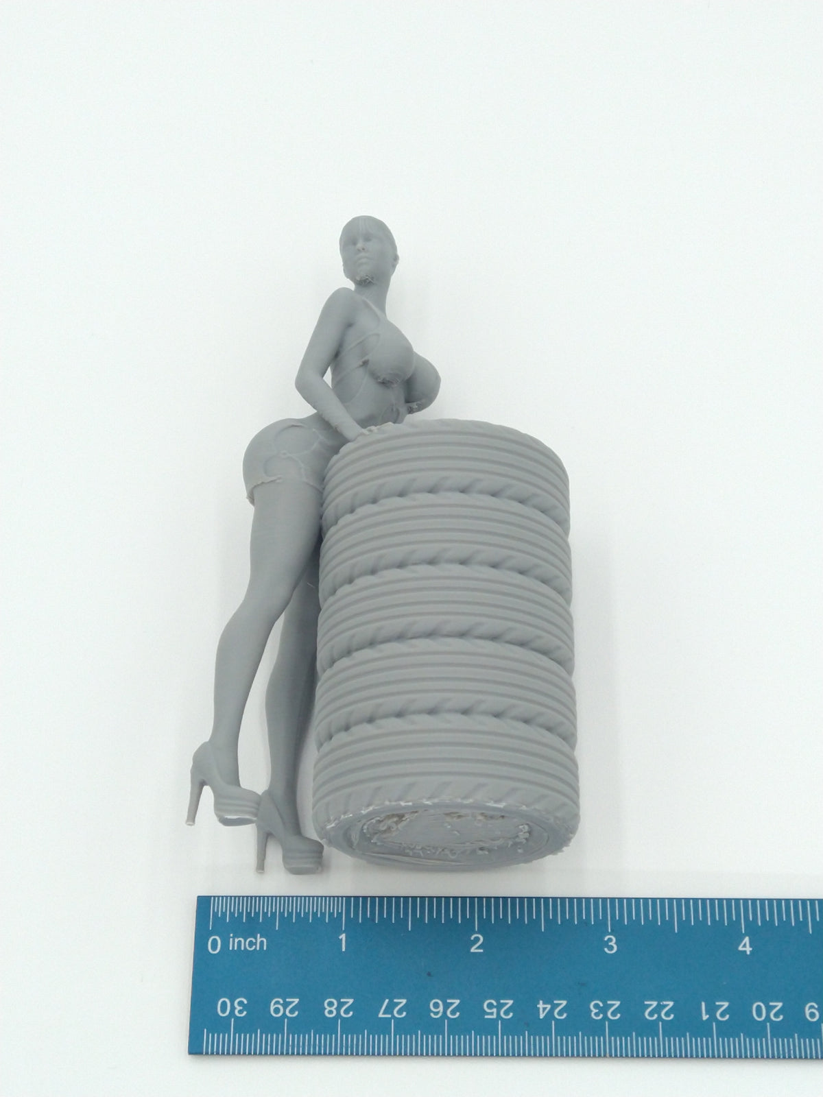 Sexy Bikini Girl Posing on Tires Pen Holder 5.5" Gray 3d printed
