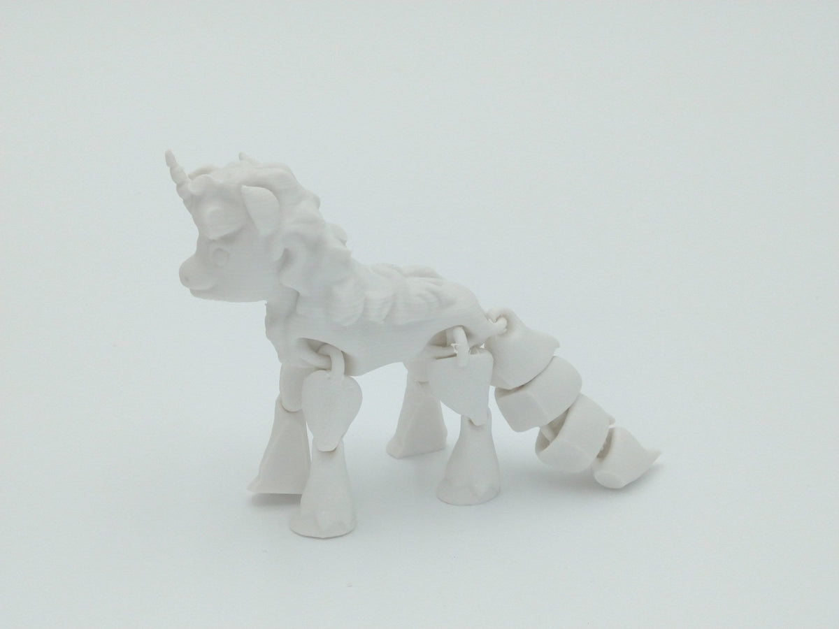 UNICORN Figure Articulated Flexi White 5" 3D Printed Figure